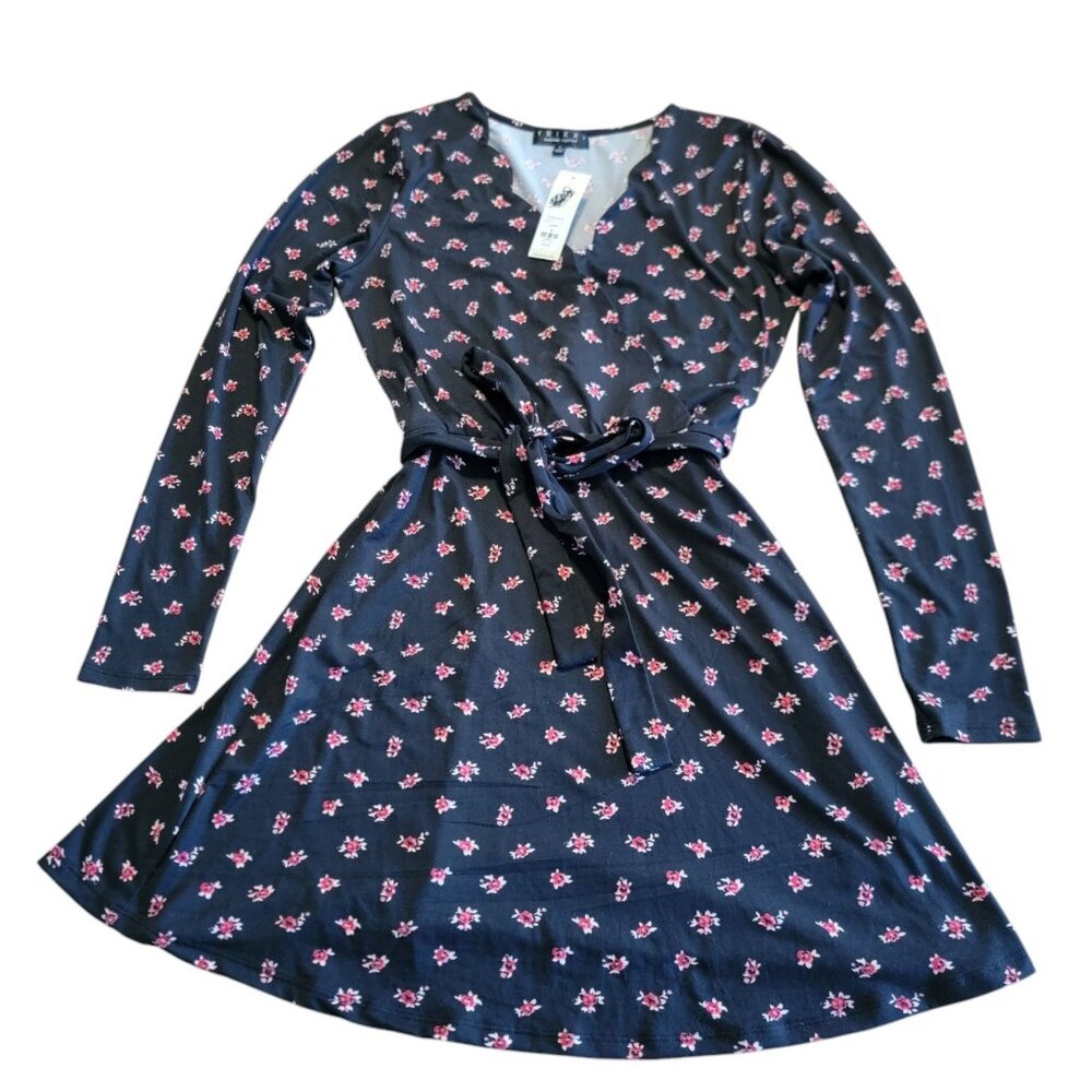 Trixxi Dress Women's Juniors' Floral Long Sleeve Dress Sz S Roses‎ NEW NWT